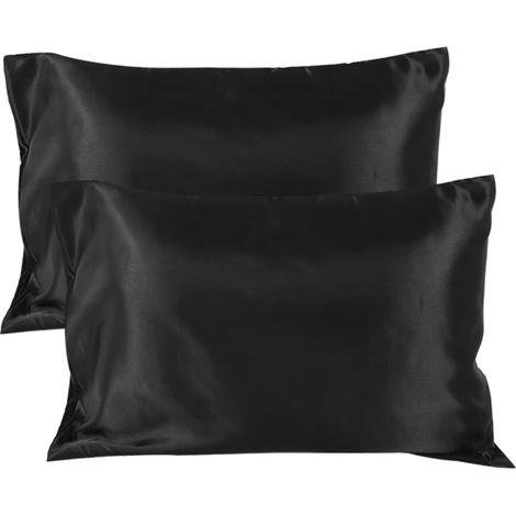 Taie d'oreiller de luxe en satin doux et soyeux noir avec fermeture éclair, format US 51 x 66 x 2 cm (1/5)