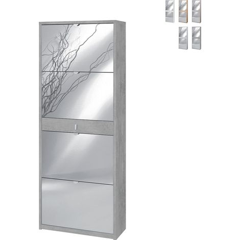 Schuhschrank mit vier Spiegeltüren und einer Schublade Beton Cemento 63x29x H164 cm (1/5)