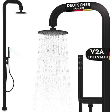 Gartendusche schwarz Warmwasser und Kaltwasser V2A Edelstahl Pooldusche mit Handbrause Pooldusche (1/5)