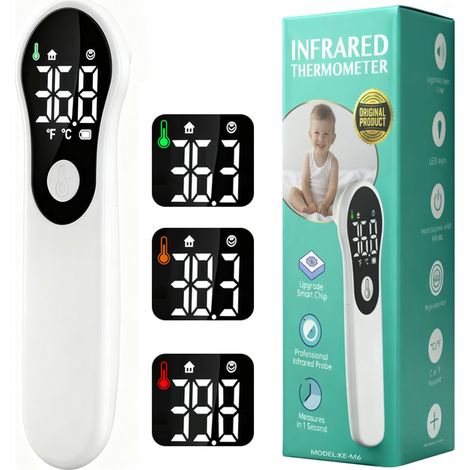 Thermomètre Frontal Sans Contact pour Bébé et Adultes, Thermomètre Numérique Infrarouge avec Alerte Fièvre, Lecture Rapide et Précise, écran LCD, Conversion °C/°F