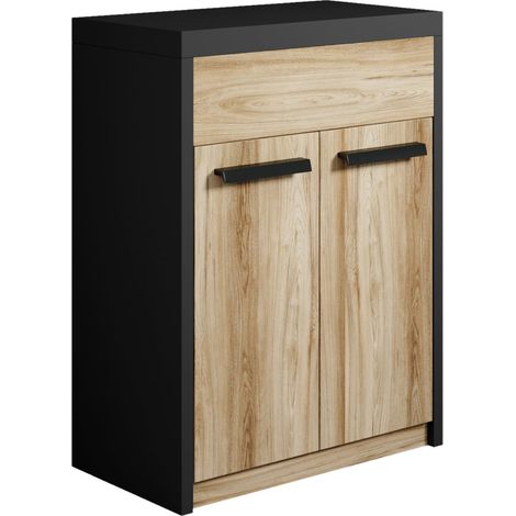 Waschtischunterschrank Adam 60 cm - Schwarz und Eiche - 2-türige