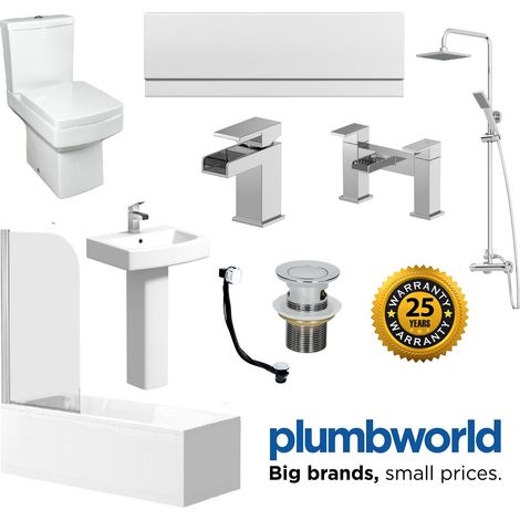 Complete Bathroom Suite Close Coupled Toilet Basin Straight Bath Screen Taps