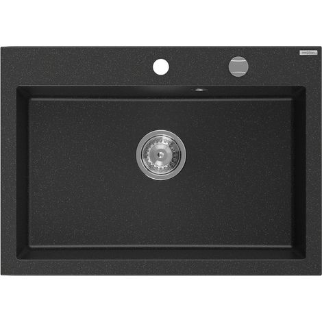 Mexen Elix évier de cuisine 1 bac 700 x 500 mm, noir/argent métallique, siphon chromé - 6526701005-73 (1/5)