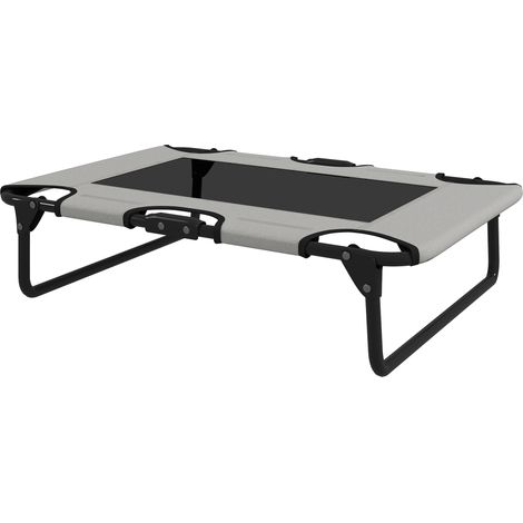 Lit surélevé pliable pour chien, chaise longue d'extérieur pour chien avec design en maille, tissu Oxford gris clair, 75 x 51 x 18 cm