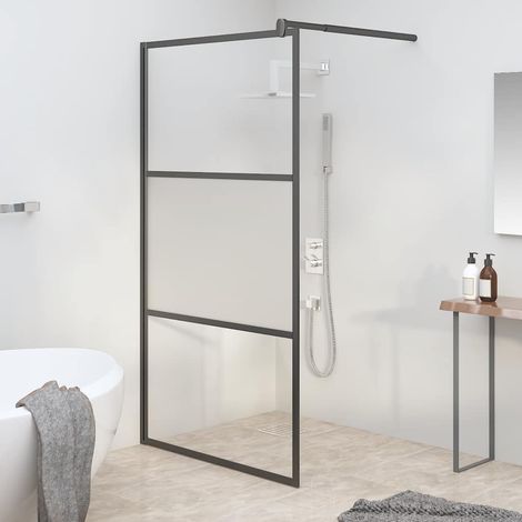 Paroi de douche pour douche à l'italienne 115 x 195 cm, verre trempé de sécurité semi-dépoli noir (1/5)
