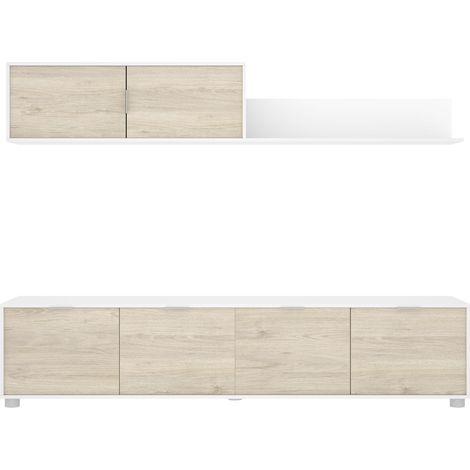 DEKIT GRUPO RIMOBEL LIMA - MUEBLE DE SALON CCOMPATO TV LIMA - 43/35 X 200 X 40 CM - BLANCO / NATURAL (1/4)
