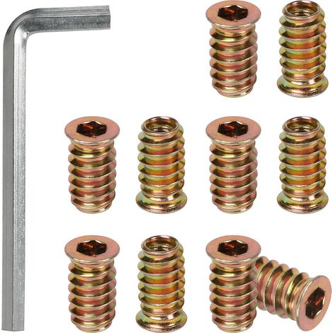 Insert Fileté Bois M6 x 25mm, 10 Pièces Douille Filetée Visser Inserts Écrous à Zinc, Insert D'écrou Borgne Metal Ecrou Hexagonal, Intérieur Manchons a Visse Vis Tête, pour Meubles en Bois (1/5)