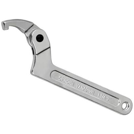 Verstellbarer Hakenschlüssel aus hochkohlenstoffhaltigem Stahl mit Schlitz. Versilberter, verstellbarer Hakenschlüssel mit Vierkantkopf von 32 bis 76 mm. (1/5)