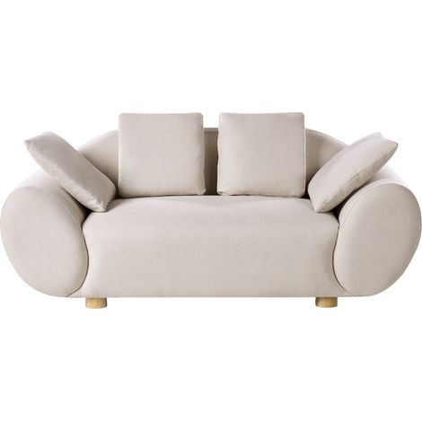 Sofá 2 plazas moderno tapizado patas de madera de caucho tejido trenzado respaldo acolchado beige claro Ringel