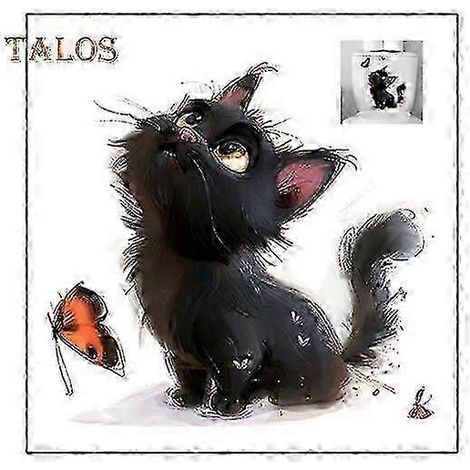 Sticker mural chat noir papillon pour toilettes, en PVC imperméable, amovible et auto-adhésif, pour salon ou salle de bain, motif chaton. Décoration pour couvercle de toilettes.