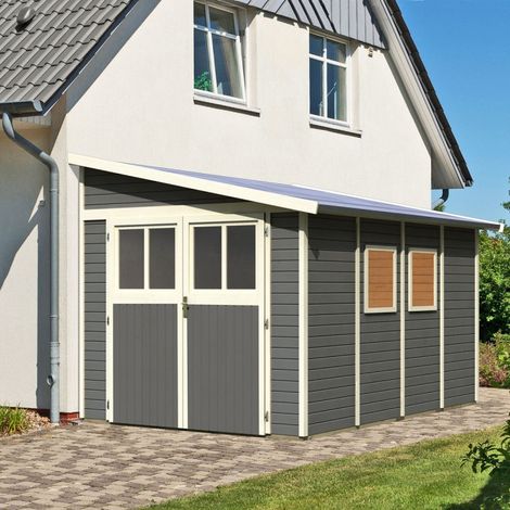 Abri Jardin Adossé Bois Gris 8,27m² Bomlitz 4 Karibu (1/5)