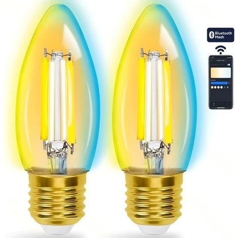 Lot de 2 Ampoules Bougie LED C35 E27 4,5W en Verre Ambré Livrées avec Télécommande Idéales pour Déco Lustre et Intérieur