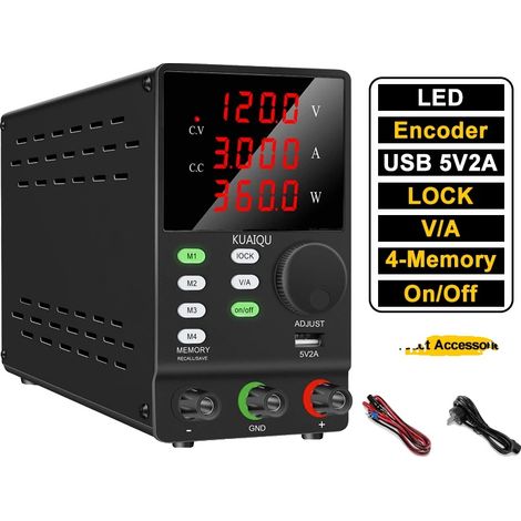 Gleichstromnetzteil, einstellbarer Spannungsbereich, Echtzeitüberwachung, 120 V, 3 A, 360 W (1/2)