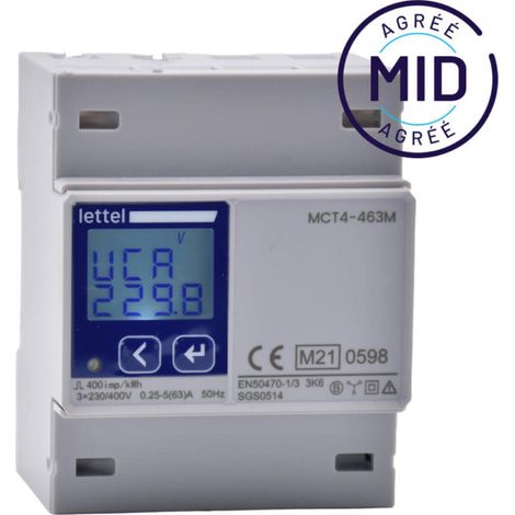 LETTEL - Compteur multi-mesures tétra 63A direct - Agrément MID et com Modbus - MCT4-463M