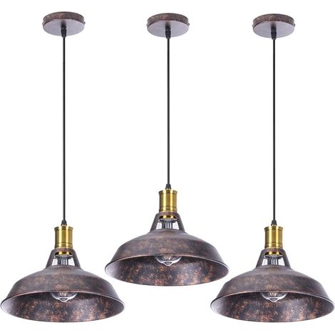 Vintage Metall Hängende Deckenleuchte Höhenverstellbar 27CM für Wohnzimmer Esszimmer 3 Stück Rostfarben