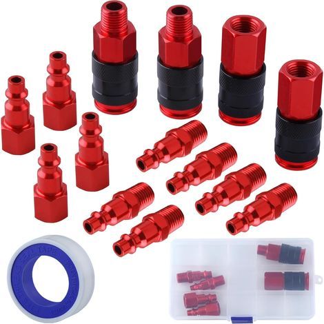 14-teiliges Set aus 1/4"-NPT-Aluminium-Luftkupplungen und Schnellanschlusssteckern, aufsteckbare Luftschlauchverschraubungen zum Anschluss von Druckluftwerkzeugen und Luftkompressoren, 1/4-Zoll-NPT-Ge (1/5)