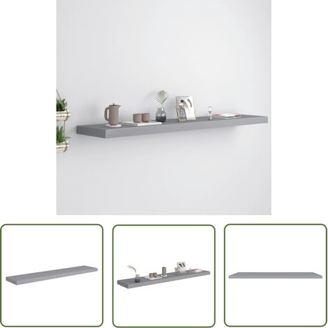 The Living Store Étagère murale flottante gris 120x23,5x3,8 cm MDF - Étagère Murale - Étagère Flottante - Décoration Murale - Rangement Mural - Meuble Design (1/5)