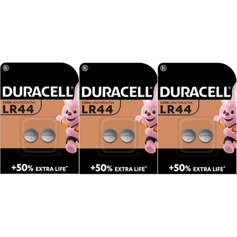 6 x Duracell LR44 A76 V13GA 76A (3 ampoules de 2 batteries) 6 piles 6