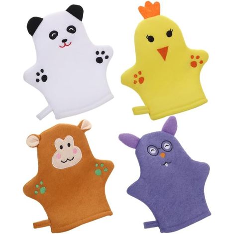 Lot de 4 éponges de bain animaux pour enfants, gants exfoliants doux pour la douche. (1/5)