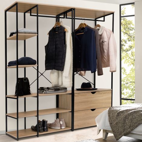 Armario modular con doble armario, estantes y 2 cajones L. 170 cm DETROIT diseño industrial (1/5)