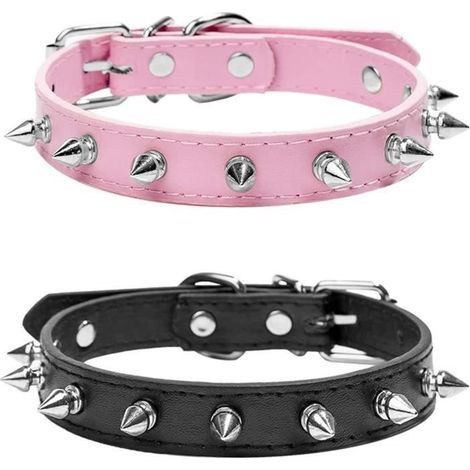 2 Stück Hundehalsbänder, verstellbare Hundehalsbänder im Punk-Stil mit scharfen Nieten aus PU-Leder für mittelgroße und große Hunde, Rosa + [588] (1/4)