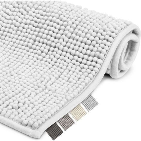 Tapis de Bain antidérapant Chenille Salle de Bain Absorbant 50x80cm blanc sortie de douche moelleux lavable descente (1/5)