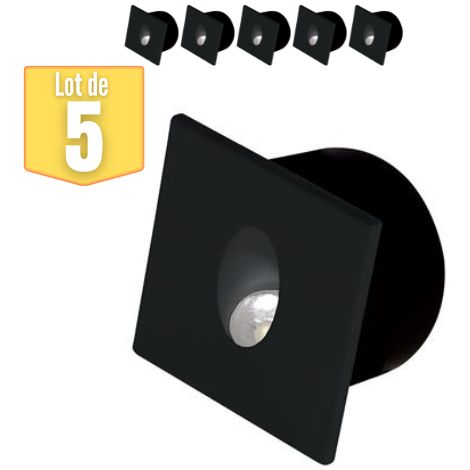 Lot de 5 Spots LED muraux carré noir 3W 4000K (1/2)