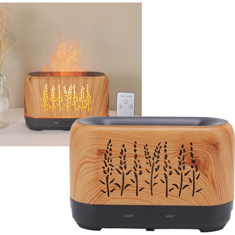 Humidificateur d'aromathérapie 200 ml avec flamme creuse, lumière d'ambiance, télécommande, aspect bois clair, 100-240 V, norme européenne (1/5)