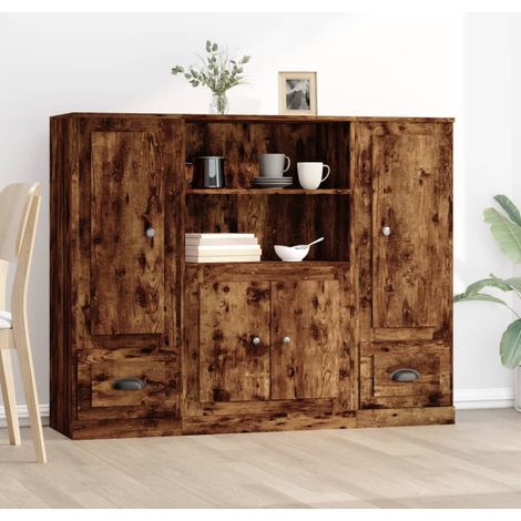 Highboards 3 Stk. Räuchereiche Holzwerkstoff