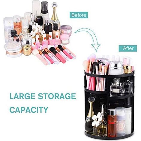 Porte-cosmétiques rotatif 360° organiseur maquillage noir étagère tournante rangement salle de bain (1/3)