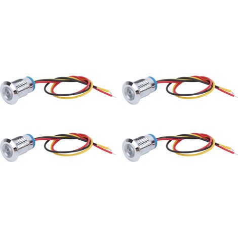 Lot de 4 voyants LED ronds étanches 12mm, 2 couleurs, cathode commune, 3-6V, fils pré-câblés rouge et jaune (1/5)