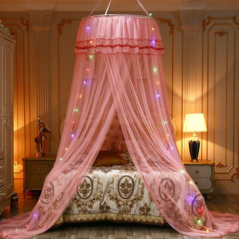 Moustiquaire, moustiquaire princesse en dentelle à double lits à dôme rond, moustiquaire pour grand lit double sans perçage, tente princesse pour bébé, fille ou enfant, pour lit simple à très grand li (1/5)