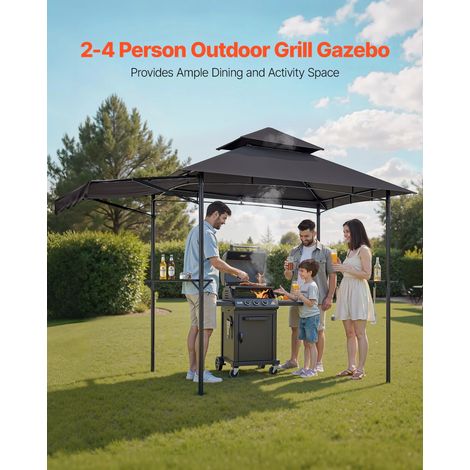 Gazebo de Barbecue, 243x150 cm, Tonnelle de BBQ Extérieur avec Auvent, Toit à 2 Niveaux, Abri de Barbecue Patio Acier Thermolaqué,… (1/5)