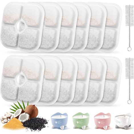 12 Filtres Fontaine à Eau Chat, Compatible avec Fontaines Type Pixi, Triple Filtration avec Charbon Actif & Résine Échangeuse d’Ions, Soutient la Santé Urinaire (1/5)