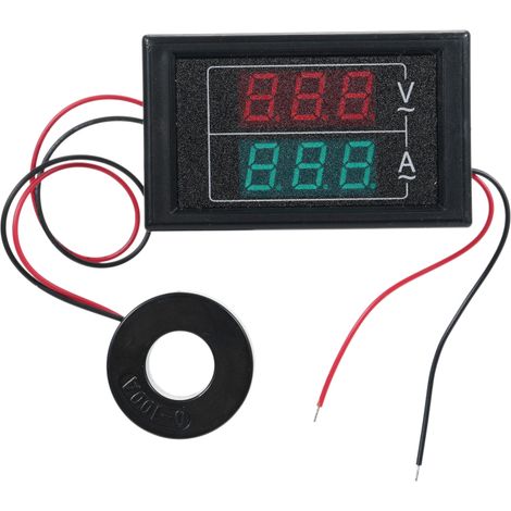 Voltmètre-ampèremètre numérique 2 en 1 (60-500 V CA, 100 A) avec transformateur de courant et double affichage LED. Accessoires universels pour voiture. (1/5)