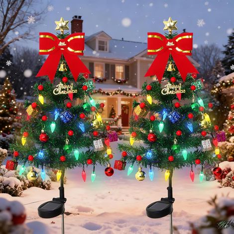 Lot de 2 Mini Sapin de Noël avec éclairage LED 85cm Petit Arbre de Noël avec 40 LED Ddécorations de Noël pour Jardin Chemin Cour (1/5)