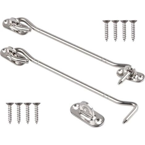 [Hook Catch] x 2 + 20 cm - Crochet de Porte en Acier Inoxydable Argent - Loquets pour Porte Coulissante/Armoire (1/4)