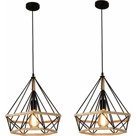 Lot de 2 suspensions industrielles en corde de chanvre noire, forme diamant, 25 cm – DELKEVIC