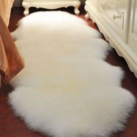 Tapis Couverture Fausse Fourrure peluche Doux Mouton Chambre Coussin Siège Chaise 6090cm - Blanc - Naturel (1/4)