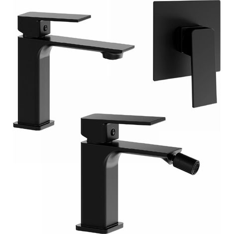 Set miscelatori lavabo bidet senza scarico e incasso doccia monocomando nero opaco Ingrid (1/4)