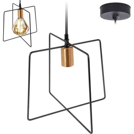 Lampada a sospensione in metallo nero e oro