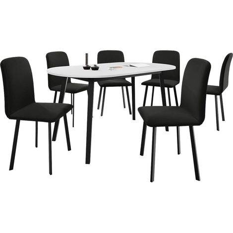 Salle à manger complète Edmond 121, Blanc + Noir, 77x80x150cm, Diamètre: 0, Nombre de chaises: 6, Style: Contemporary