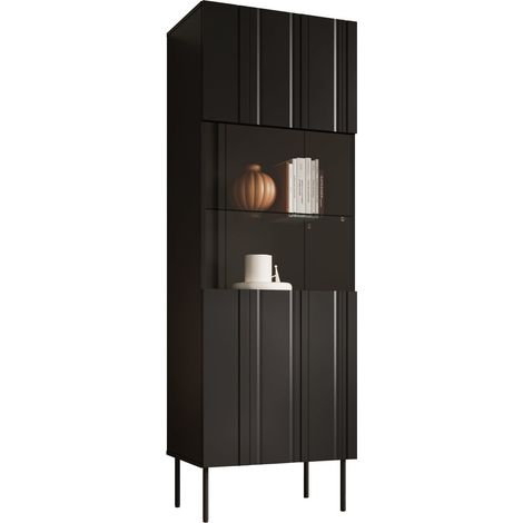 Estantería Evavese 108, Negro, Con puertas, Cerrable, MDF, Aglomerado laminado, Vidrio, Número de puertas: 0, Número de cajones: 0, 180x60x42cm