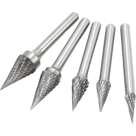 Lot de 5 fraises carbure double coupe, queue 6mm, pour gravure, polissage et perçage - Lime rotative professionnelle (1/5)