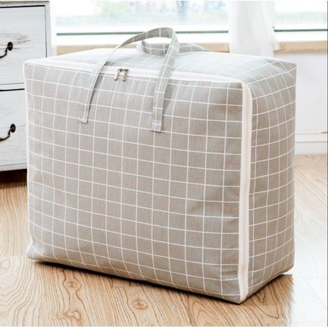 Sac de Rangement Grand, 105L Imperméable Sacs de Déménagement avec Poignée, pour Vêtements, Couvertures, Coussins - 70 x 50 x 30 CM - Motif à Carreaux Gris