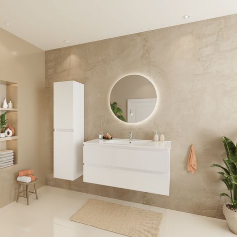 Ensemble Meuble Vasque 100 Cm Avec Colonne - Blanc Brillant - (1/5)