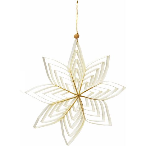 Weihnachtsstern 3D aus Papier in weiß - 20 cm / mittel - Weihnachts Deko Hänger mit goldenem Glitzer