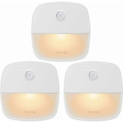 Veilleuse LED automatique à détecteur de mouvement pour chambre à coucher (lumière chaude), 25-26 cm, alimentée par piles. (1/3)
