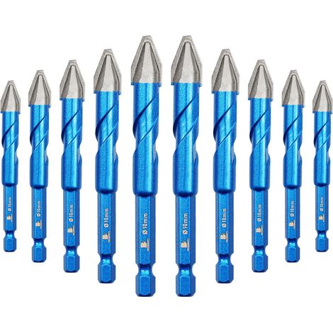 Set de Foret Sec - Foret Excentrique à Tête Oblique avec Changement Rapide Tige Hexagonale pour Plastique Carrelage Matériaux carreaux de porcelaine, céramique, marbre 10pièces (10MM) (1/5)