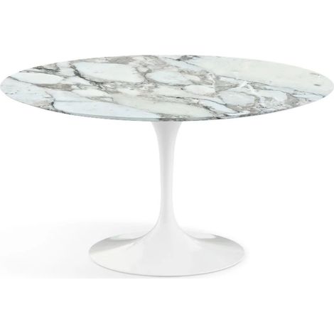 Table tulipe ronde 120 cm marbre Arabescato pied blanc mat (1/5)
